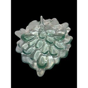Handcrafted Recycled Clear Green Glass Leaf-Shaped Decorative Bowl Textured Desi